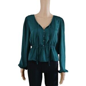 Pink Rose Green Crop Top Women's Size Large Long Sleeve Silky Shiny Clubbing Top